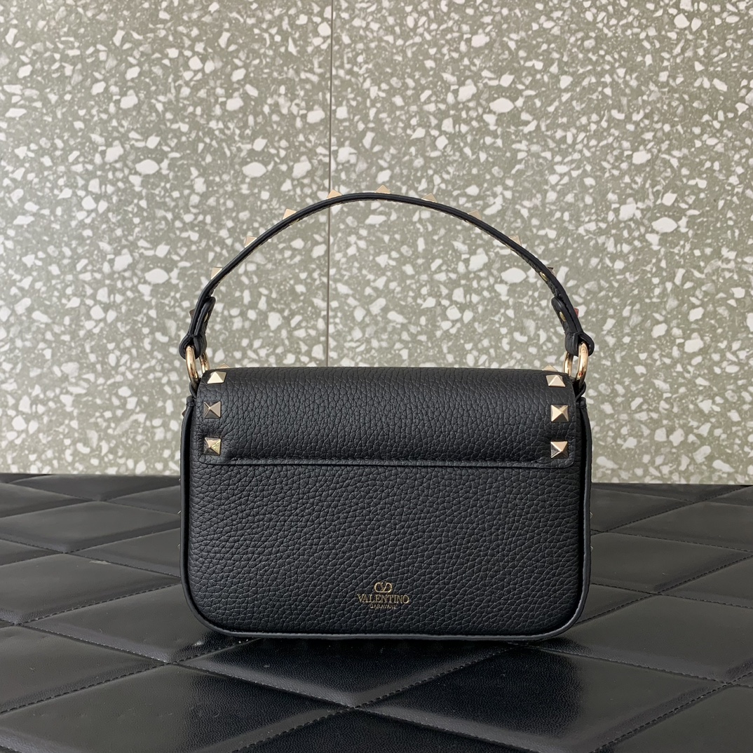 Valentino Garavani Rockstud Small Shoulder Bag in Black Grainy Calfskin